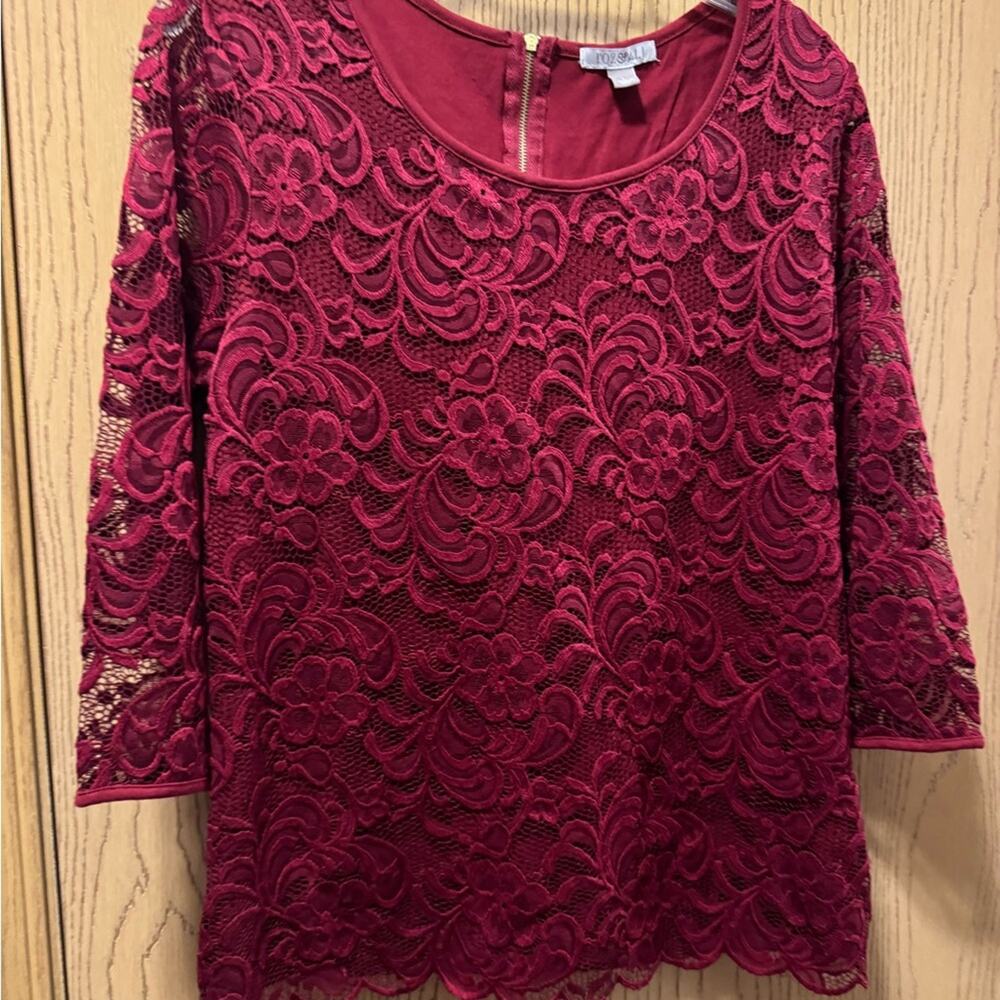 Roz & Ali Burgundy Lace Blouse - Picture 2 of 8